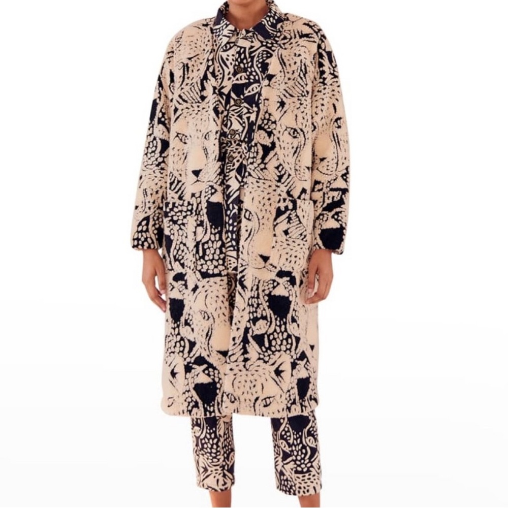 Farm Rio B&W Midnight Leopard Fleece Cardigan RARE XL